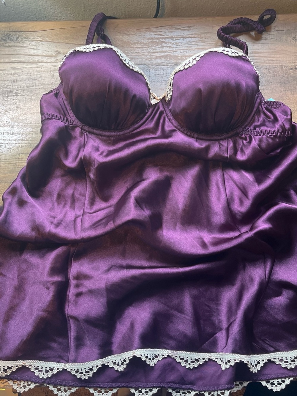 Gilligan & O'Malley Purple Satin Lace-Trim Chemise